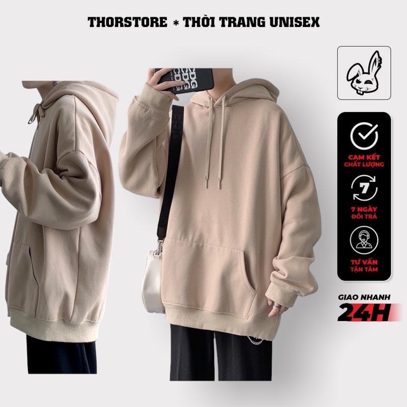 Áo hoodie nỉ cotton trơn,màu tan form mũ to