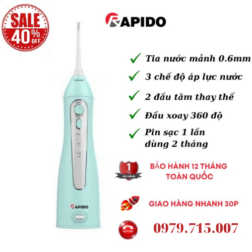 Tăm nước cầm tay Rapido RWG150- Chính hãng Rapido ( Pin, sạc điện )