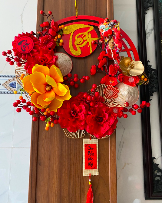 Mẹt hoa giả treo trang trí - đường kính 35 đến 45 cm - hoàn thiện y hình - Cây giả, hoa lụa Decor trang trí nhà cửa - Vòng số 7