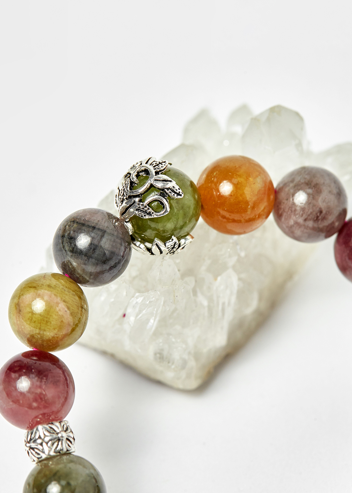 Vòng đá tourmaline đa sắc phối charm bạc hạt 10mm - Ngọc Quý Gemstones