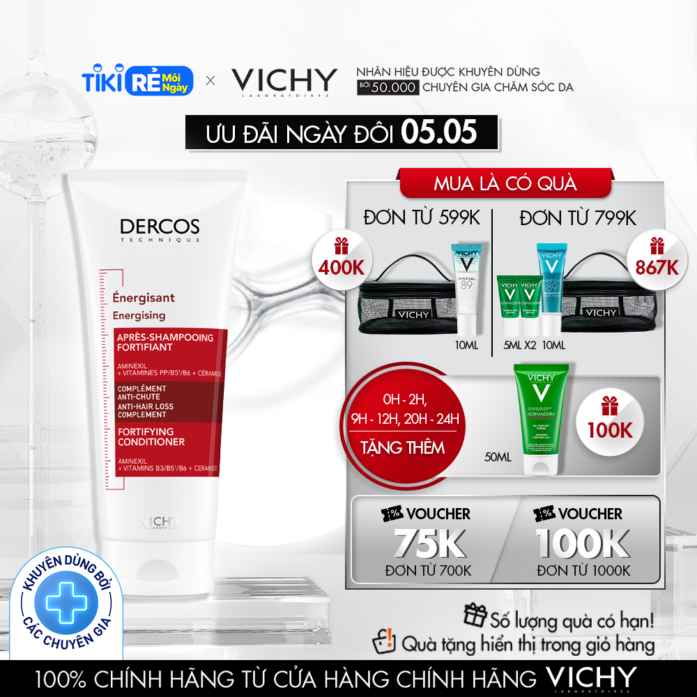 Dầu xả tăng cường dưỡng tóc chắc khoẻ, giảm gãy rụng Vichy Dercos Energisant 200ml