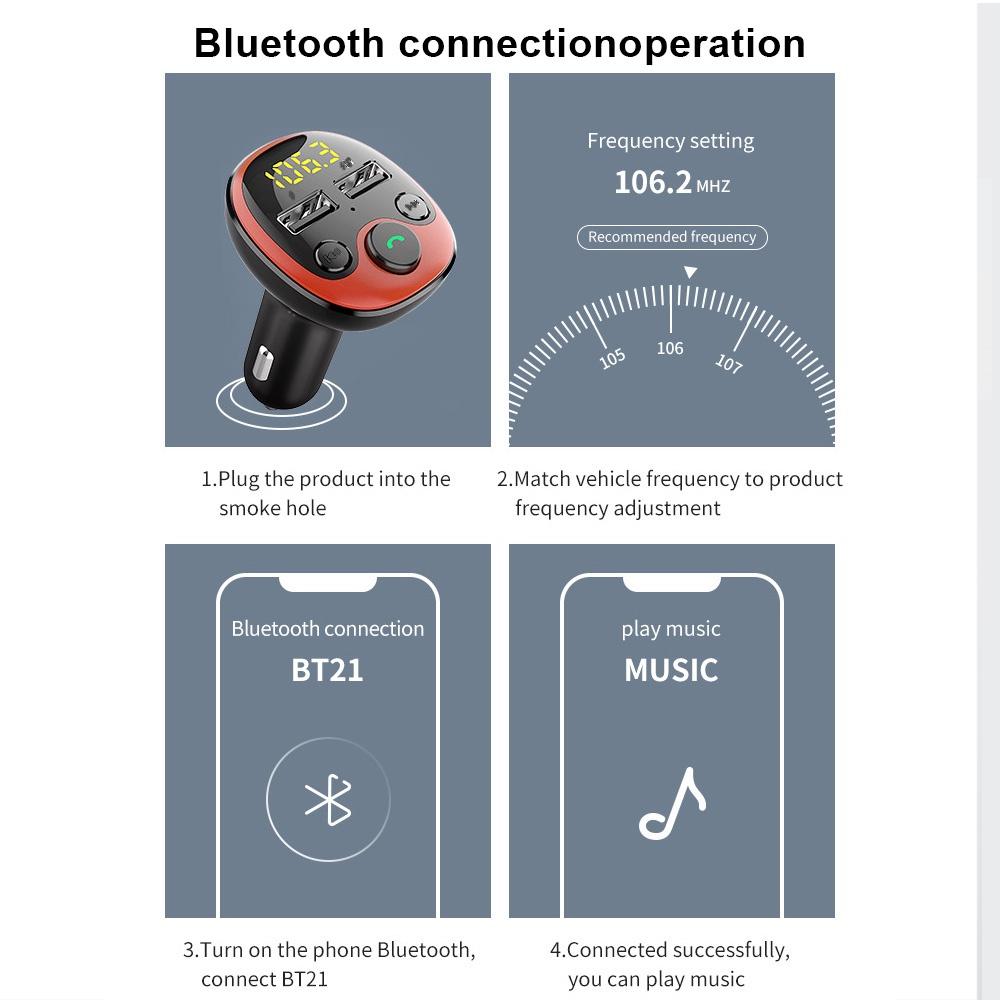 Tẩu sạc hai cổng USB TF Bluetooth 5.0 cho xe hơi