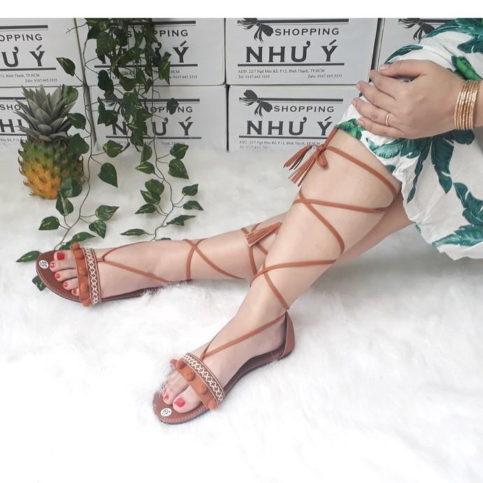 Giày sandal chiến binh thổ cẩm cột dây tua rua