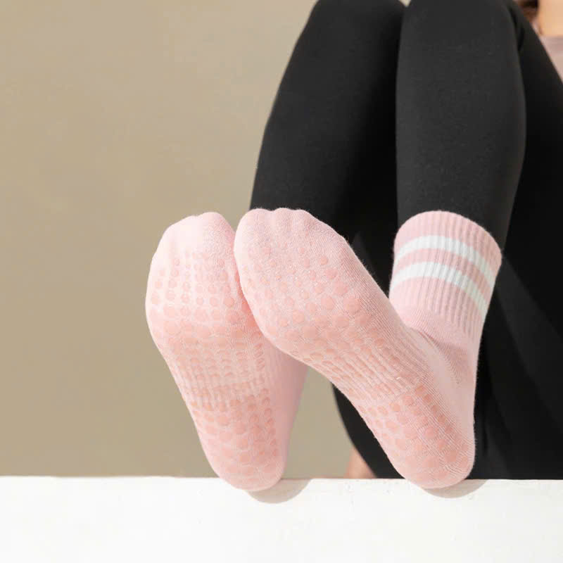 Tất / Vớ Chân Cao Cổ Nữ 15,9K Freesize Tập Yoga Pilates Len Co Giãn Đính Hạt Silicon Chống Trơn Trượt (Cao Cổ Kẻ Sọc)
