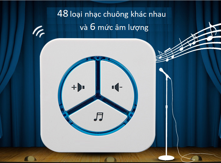 Bộ đôi chuông cửa không dây thông minh 2 chuông+1 nút nhấn cao cấp 9909-2 - Tặng bộ 100 miếng dán dạ quang hình ngôi sao