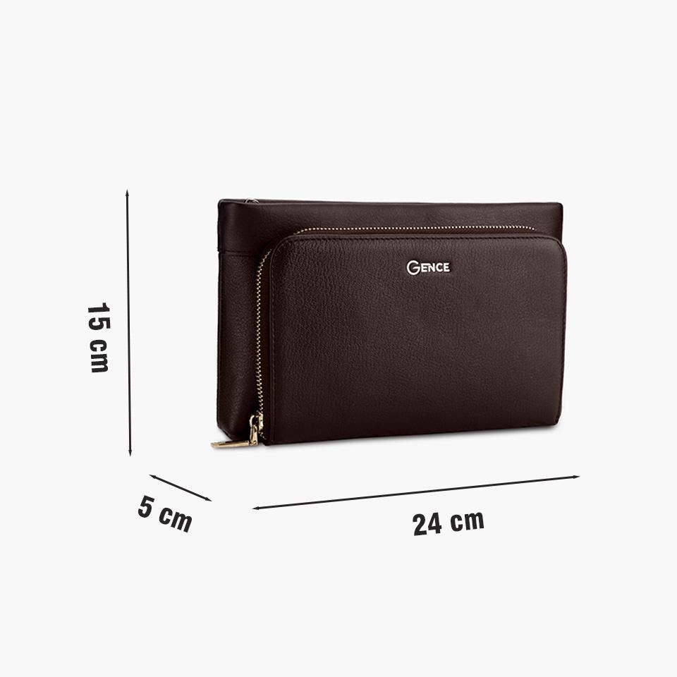 Ví Cầm Tay Công Sở Clutch Da Nam GENCE HT16 Da Bò Cao Cấp Màu Nâu Đậm