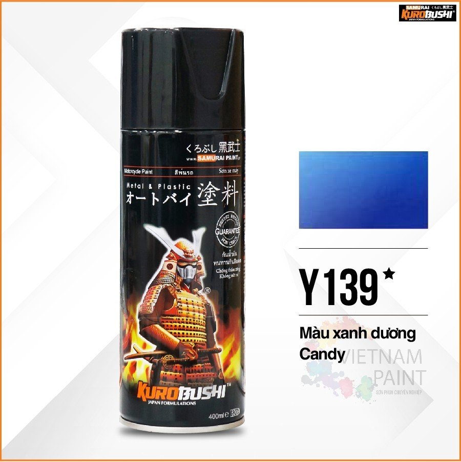 COMBO Sơn Samurai màu xanh dương Y139 gồm 5 chai đủ quy trình (Lót - Nền 124 – Màu 1701 - Màu Y139 - Bóng