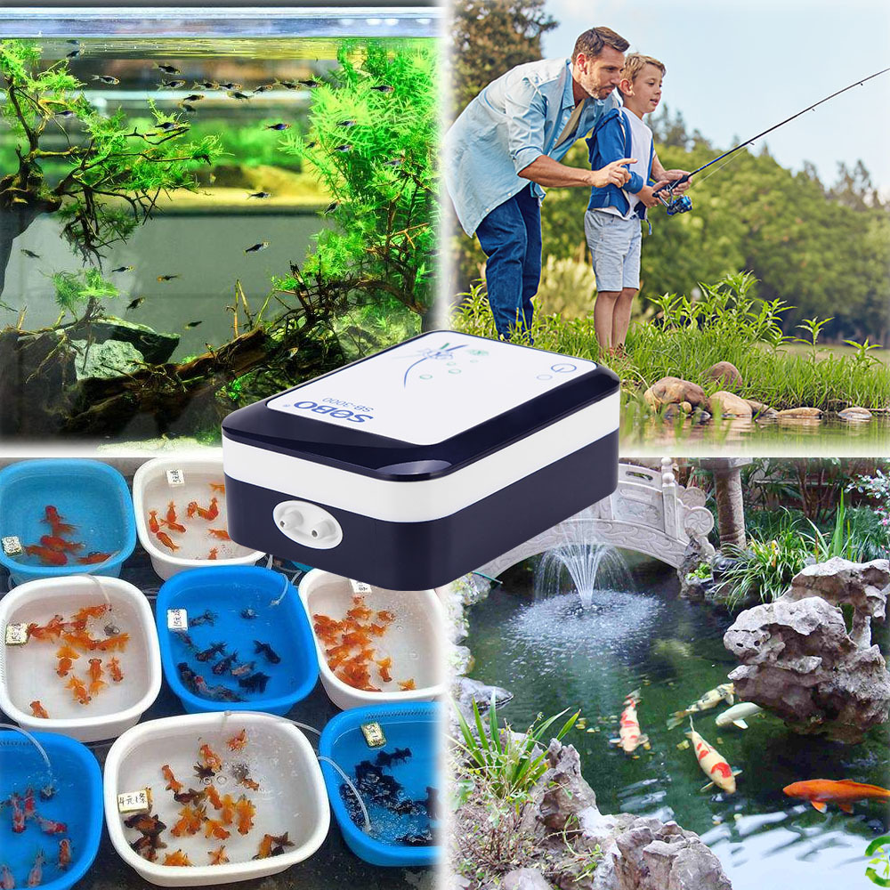 Máy Sủi Khí Oxy Tích Điện 2 Vòi Sobo SB-3000 2.8W - 3Lít/Phút , Sobo SB-4000 - Máy Oxi Cho Hồ Cá, Tiện lợi khi Bị mất điện, Đi Câu Cá