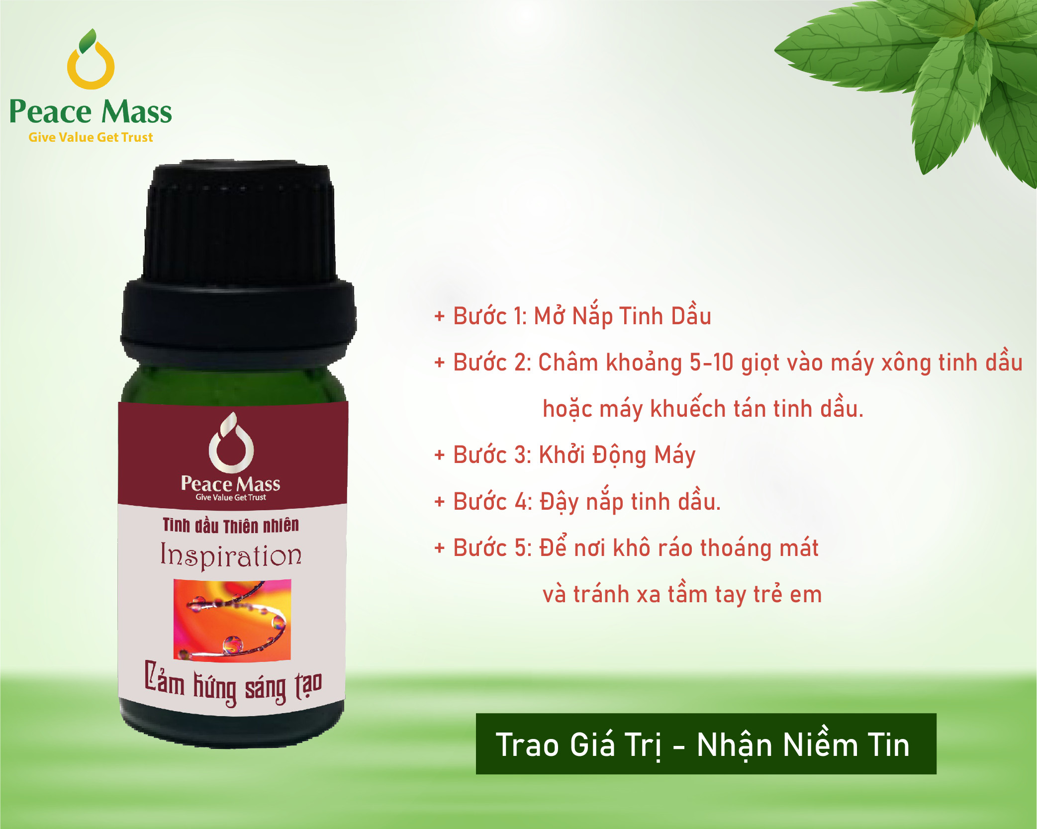 Tinh dầu Cảm Hứng Sáng Tạo Peace Mass dùng cho máy xông 10ml