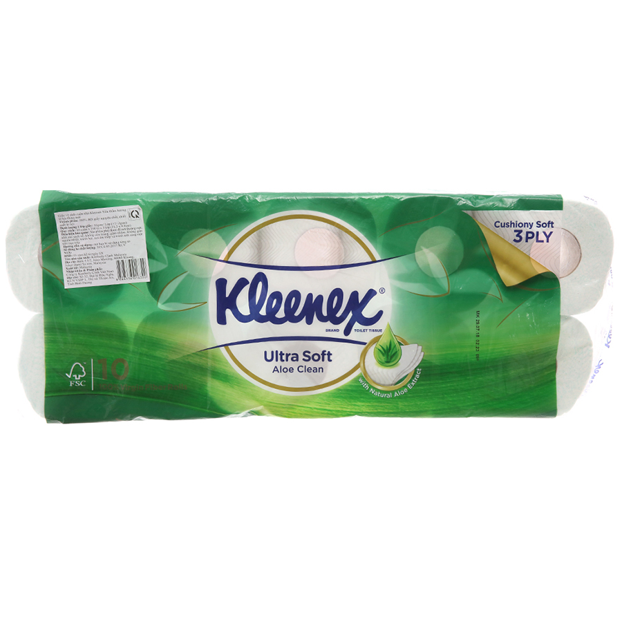 Lốc 10 Cuộn Giấy Kleenex Lô Hội 3 Lớp (10 cuộn x 190 Tờ)