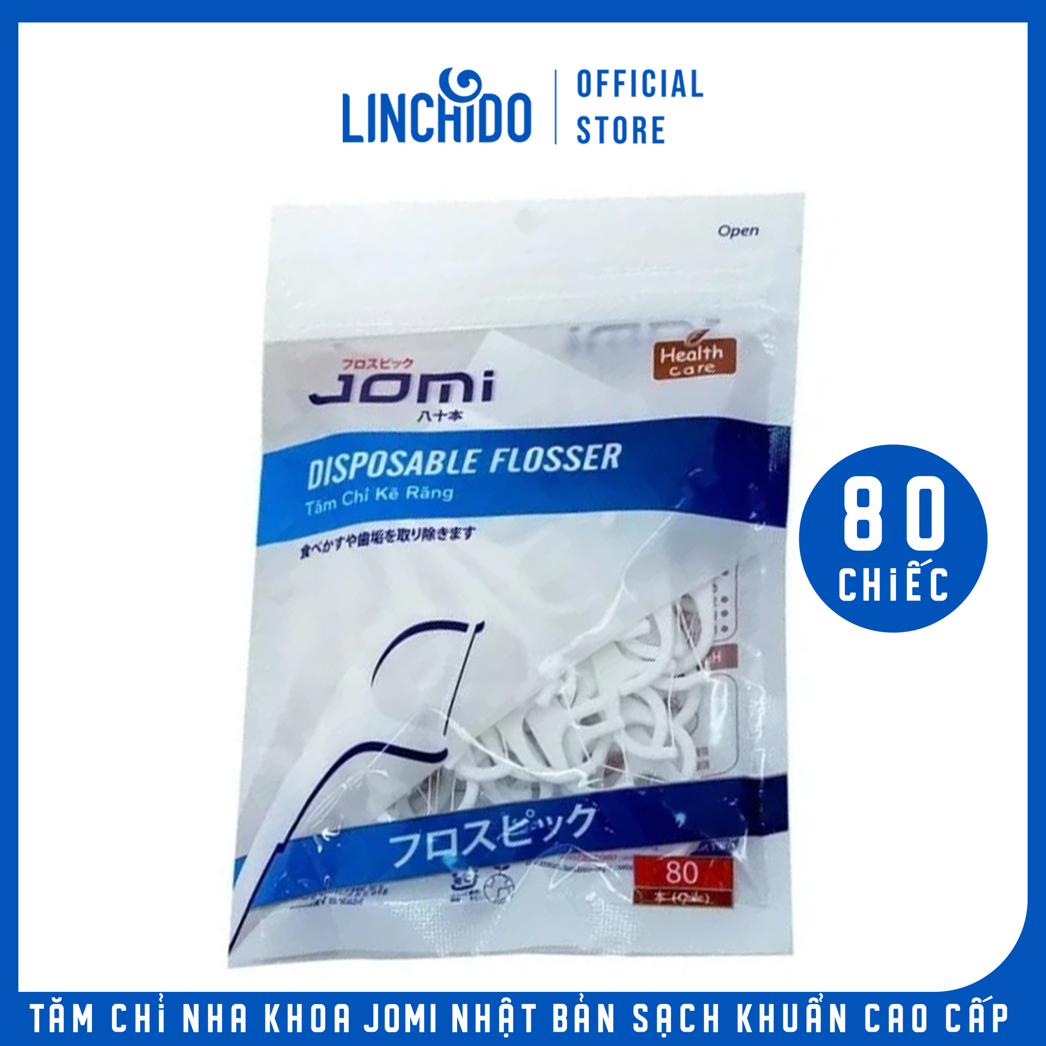 Tăm chỉ nha khoa JOMI Nhật Bản sạch khuẩn cao cấp Gói 80 chiếc