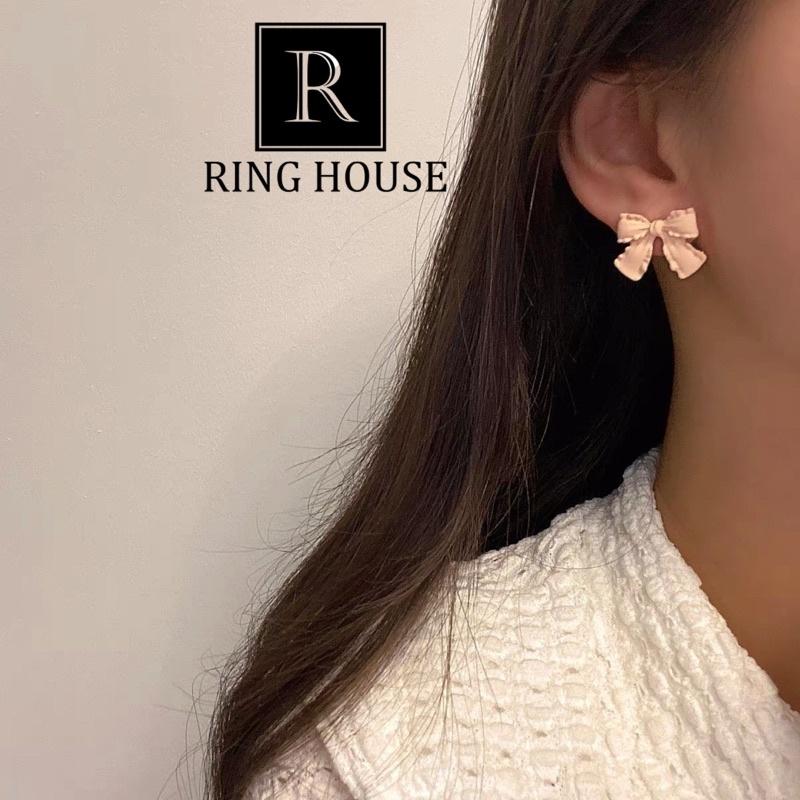 Bông Tai Khuyên Tai Nữ Nơ Xinh Đỏ Đen Trắng Hồng