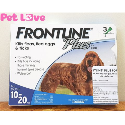 Frontline Plus nhỏ gáy diệt ve rận, bọ chét (chó 10 - 20kg, 1 hộp x 3 tuýp)