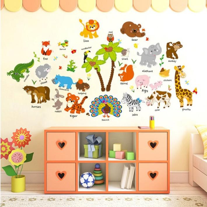 Decal dán tường vườn thú tiếng anh mã 03..