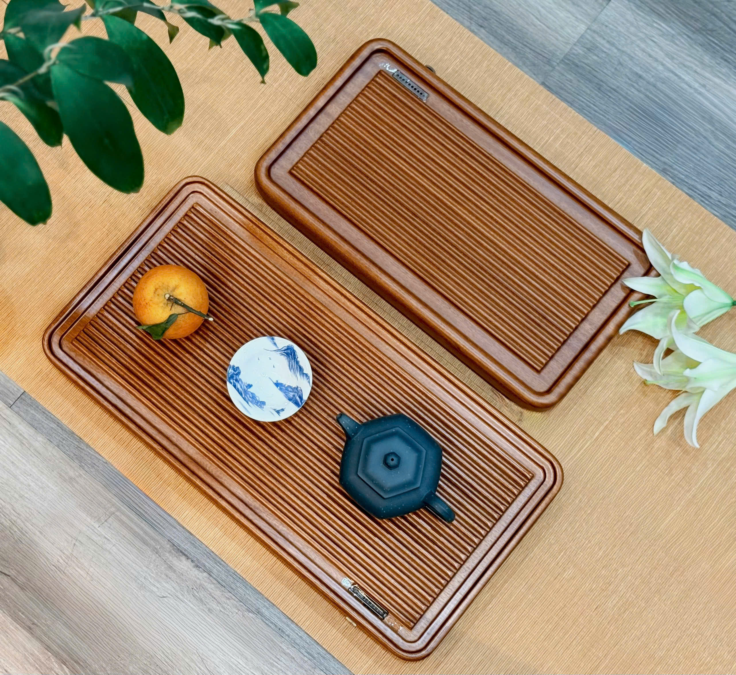 KHAY TRÀ SỌC - GỖ HỒNG - SIZE NHỎ - KÍCH THƯỚC 40x22CM - WOOD TEA TRAY