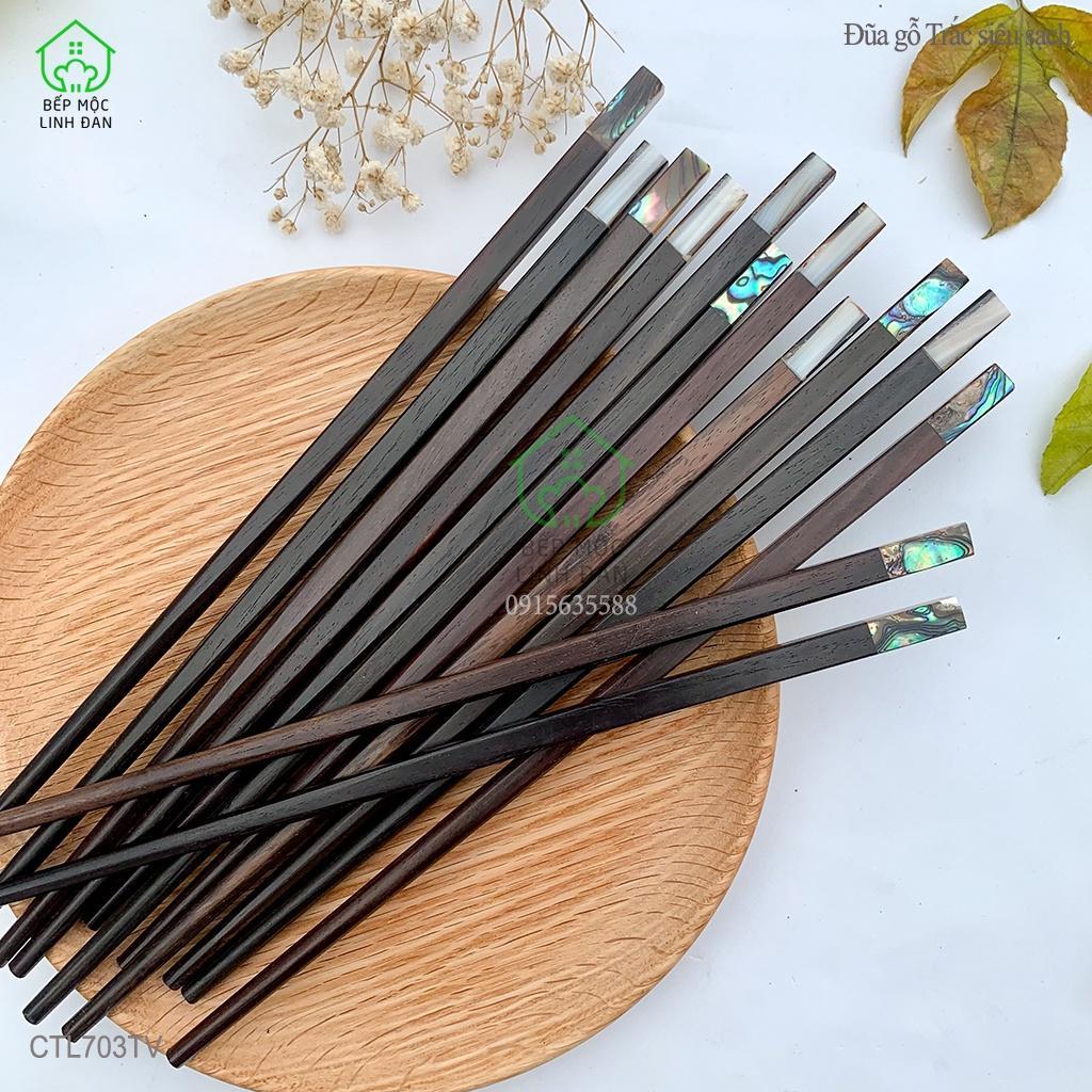 Đũa Gỗ Trắc Tự Nhiên Cẩn Ốc Bào Ngư HAHANCO Bộ 10 Đôi Vuông
