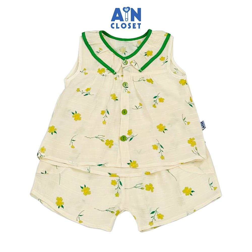 Bộ quần áo Ngắn bé gái họa tiết hoa Kim Đồng Vàng tơ - AICDBGOPZWWM - AIN Closet