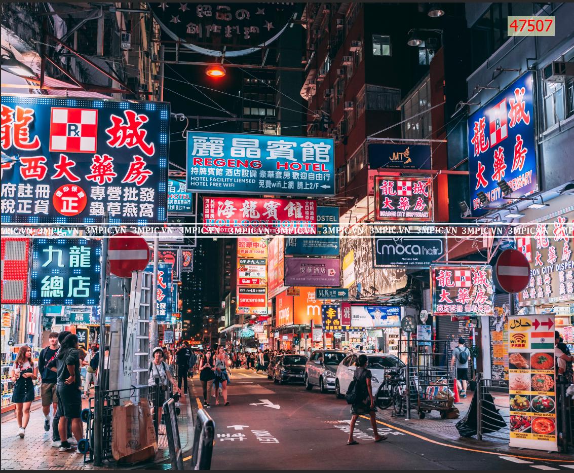 Tranh dán quán trà sữa Hong Kong KT 80x125cm-tranh dán quán cafe trà sữa-Decal dán tích hợp sẵn keo-Đặt theo kích thước yêu cầu