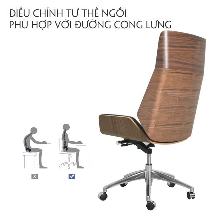 Ghế giám đốc, ghế văn phòng - Ghế  làm việc đệm cao su bọc da, mặt sau khung xương gỗ sang chảnh,cao cấp - Giao màu ngẫu nhiên