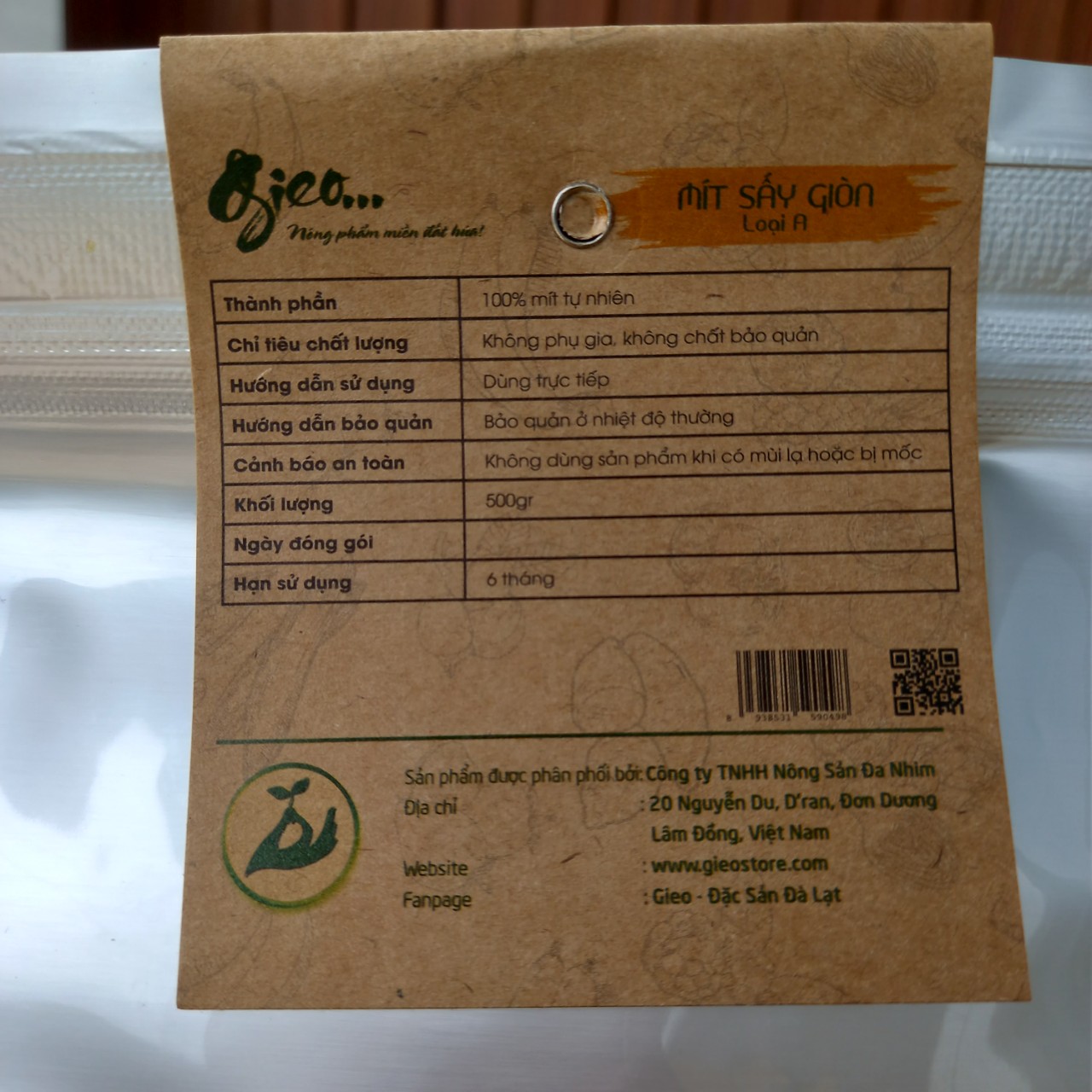 Mít sấy giòn - loại A - túi zip trắng 500 gram