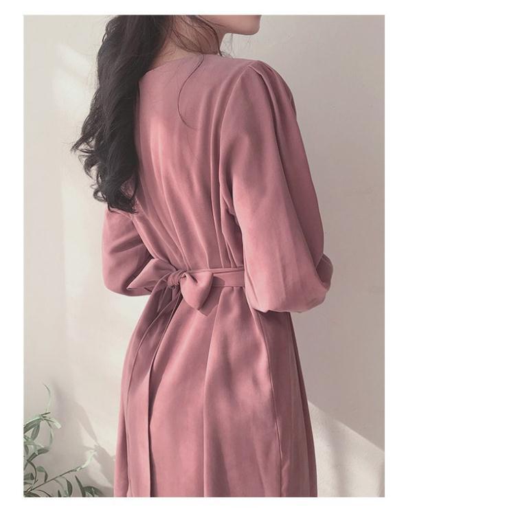 Áo đôi nam nữ - Set áo váy sơ mi thời trang Hàn Quốc dáng dài cổ vuông buộc eo màu be -HQCOUPLE- AV73