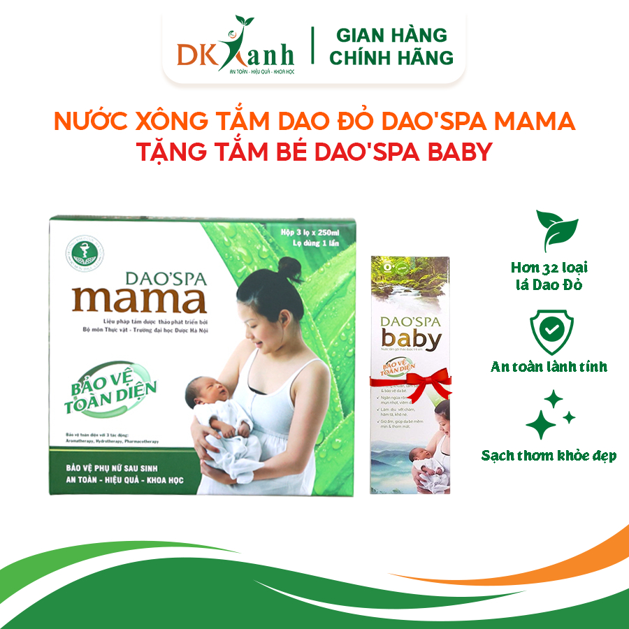 Xông Tắm Sau Sinh Dao'spa Mama, hộp 3 chai (250ml/chai) - Tặng 1 chai tắm bé Dao'spa baby 150ml - DK Pharma