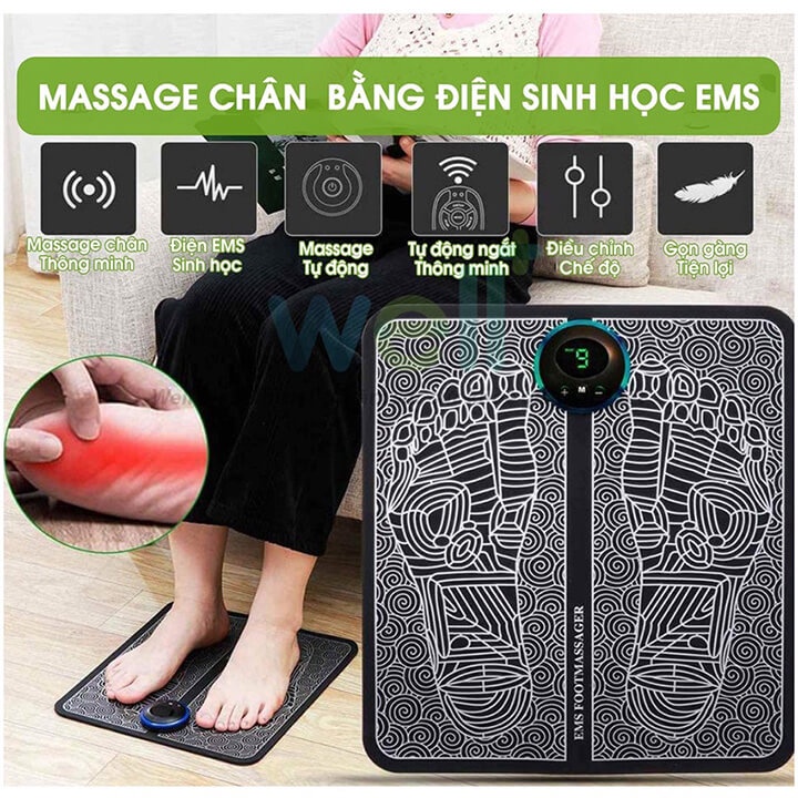 Thảm Massage Chân Xung Điện EMS Có Đèn Led Hiển Thị, 8 Chế Độ Mát Xa Châm Cứu Bàn Chân, Giúp Lưu Thông Khí Huyết