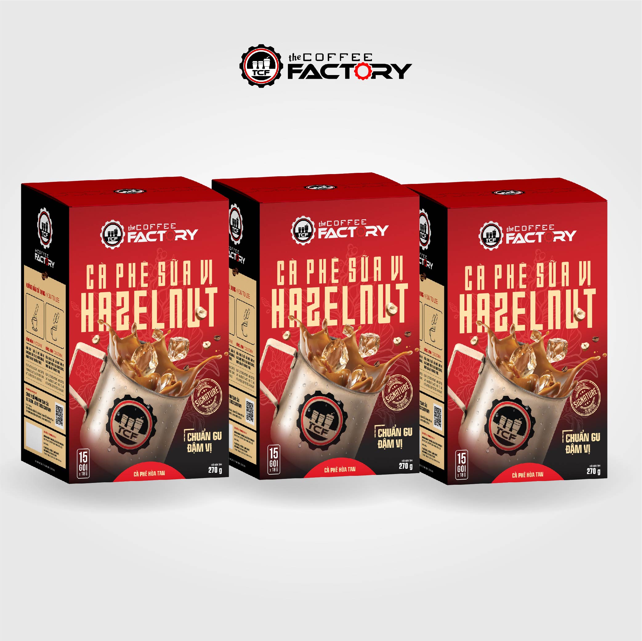 Combo 3 hộp cà phê sữa vị hazelnut hòa tan The Coffee Factory (Hộp 15 gói x 16g)