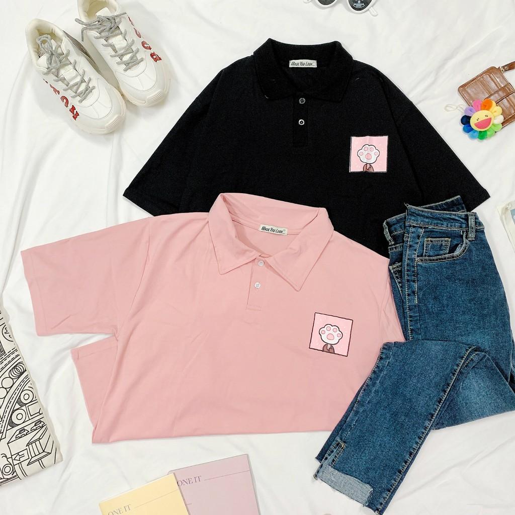 Polo Áo Thun Có Cổ Unisex Form Rộng QUE KEM CHÂN MÈO
