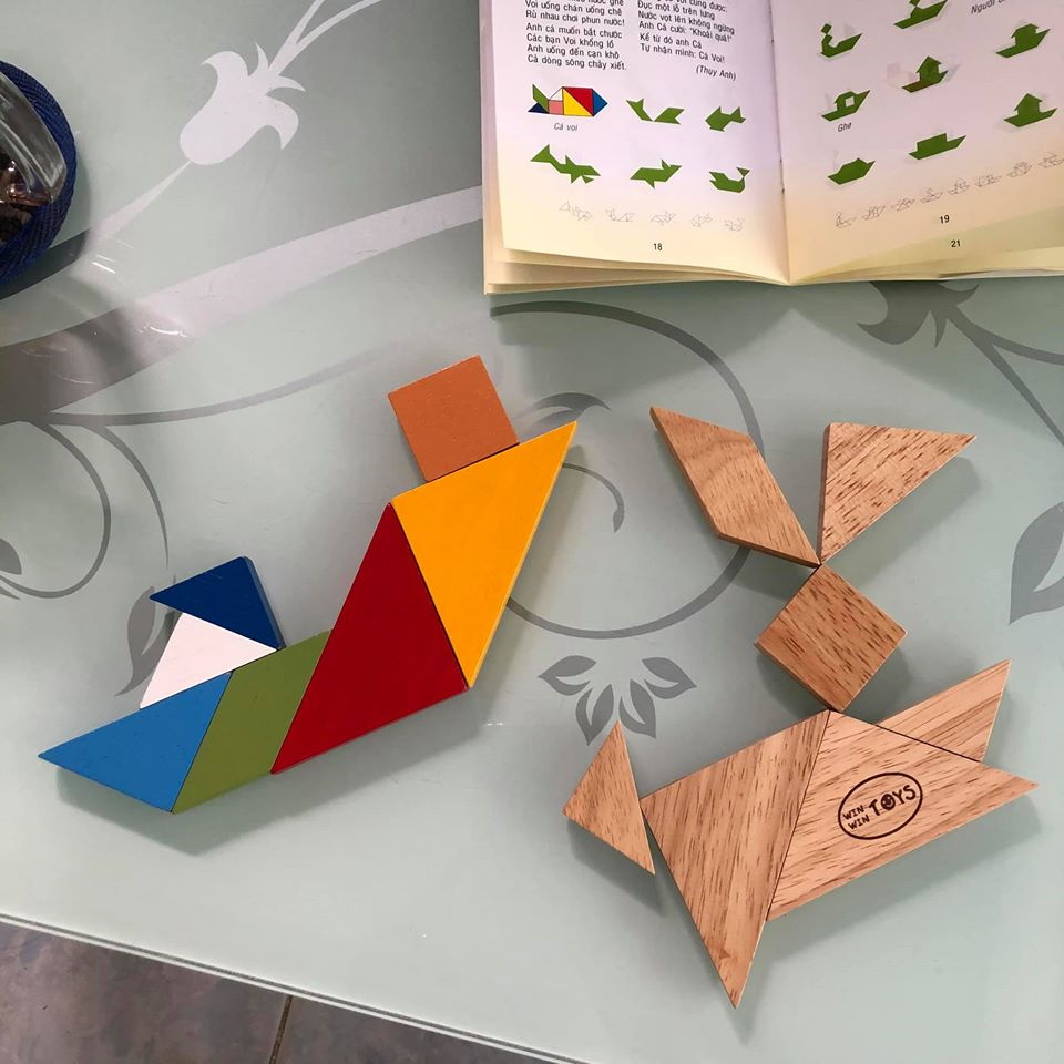 Trò ghép hình Tangram đôi | Đồ chơi lắp ráp 7 mảnh gỗ sáng tạo cho bé