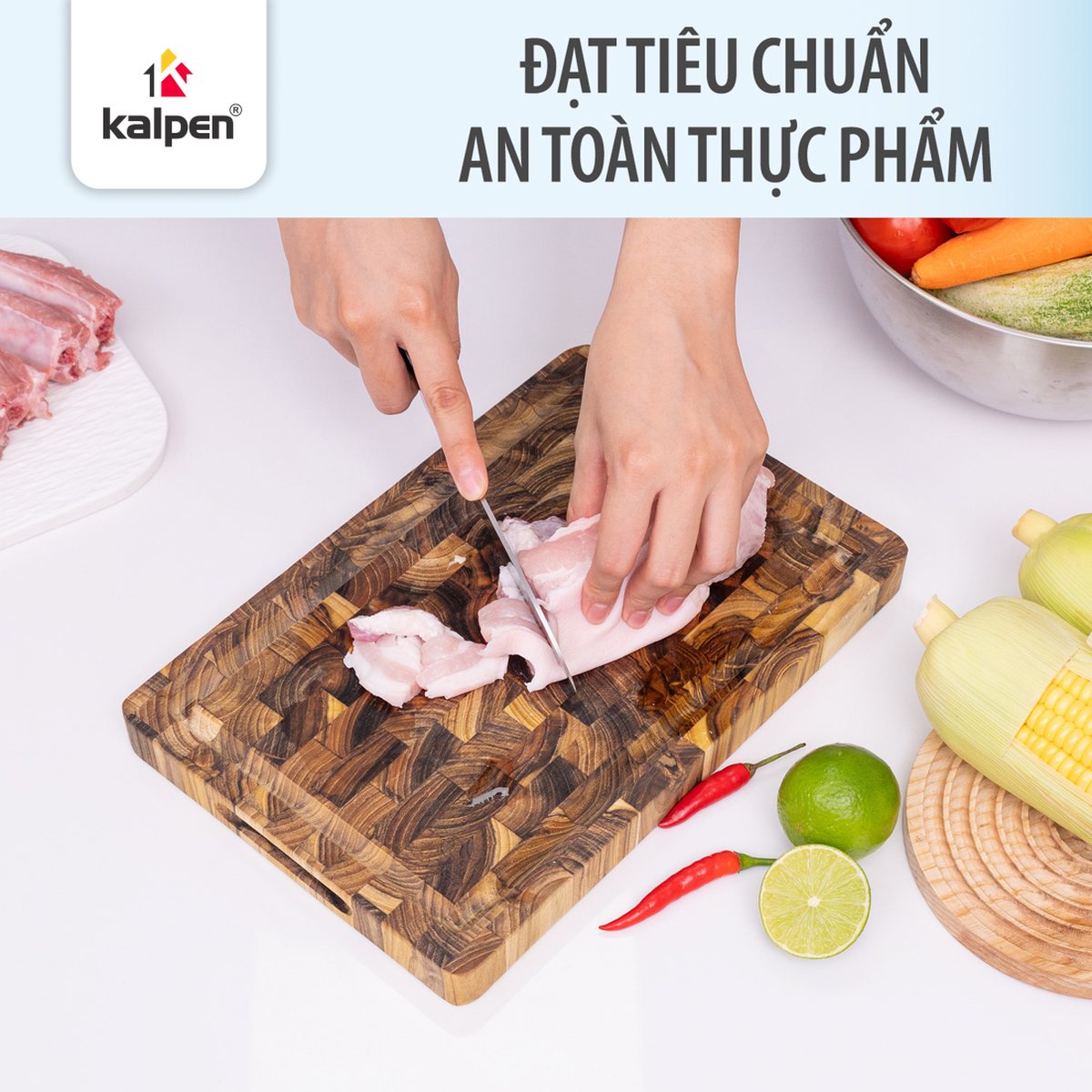 Thớt thái chữ nhật gỗ Teak tự nhiên KALPEN T6 20x30cm/ T7 25x35cm dầy 2.5cm hàng chính hãng