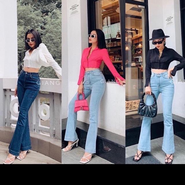 QUẦN ỐNG BASS LOE DÁNG DÀI CHẤT JEANS SIÊU ĐẸP- ảnh thật shop chụp