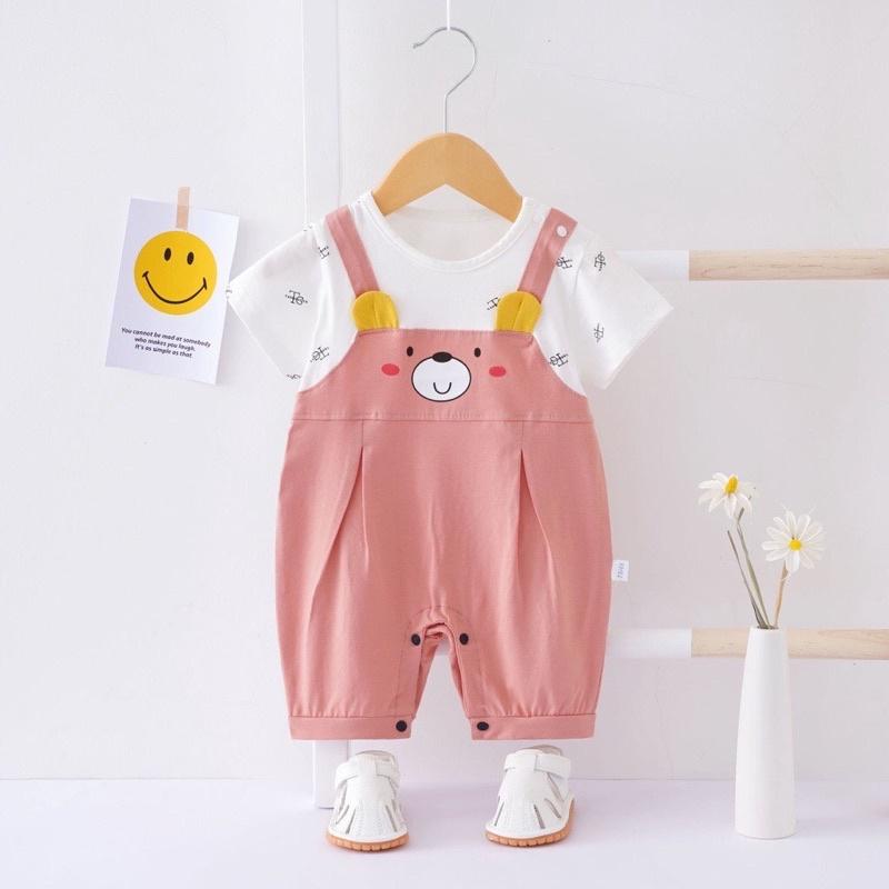 Body yếm liền 3 màu vàng, xanh, hồng cho bé trai và bé gái - body yếm đùi chất cotton sơ sinh mùa hè cún- áo quần trẻ em