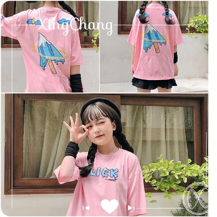 Áo nữ form rộng, Áo phông dáng Hàn Quốc cá tính chất đẹp in Kem Mũi Tên mã TL82.5