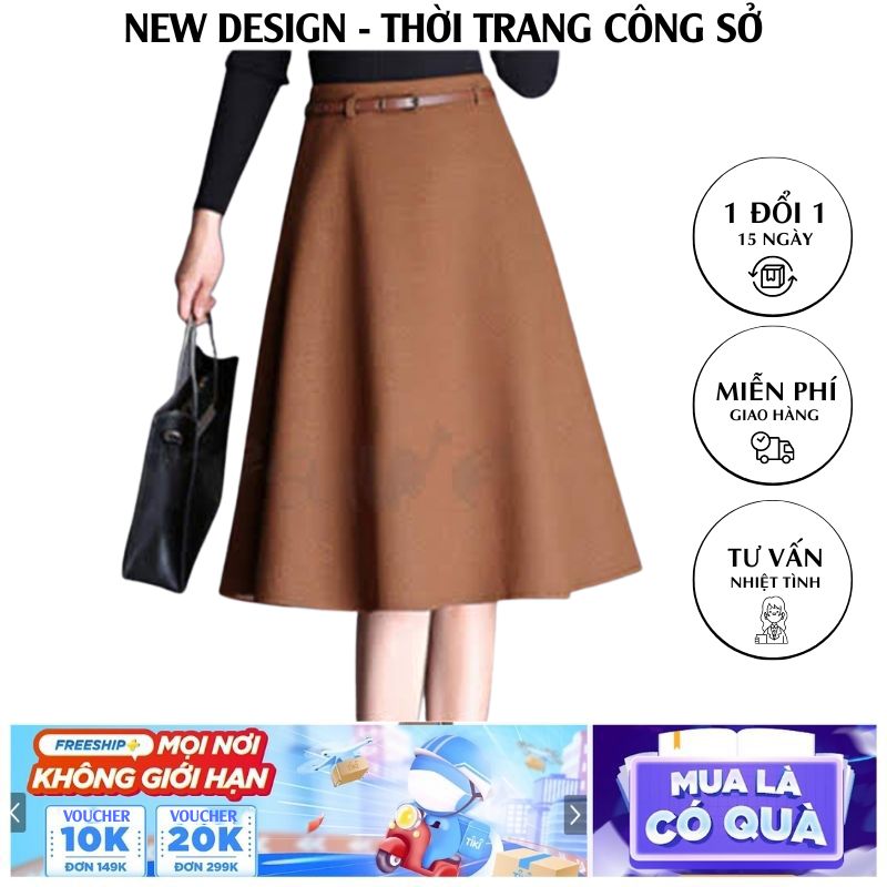 Chân váy xòe midi New Design thiết kế phom chuẩn thanh lịch chất liệu vải nhập tốt CV0034