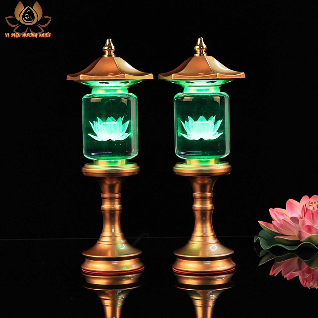 CẶP 2 CÂY ĐÈN LED HOA SEN PHA LÊ THỜ CÚNG TRANG TRÍ