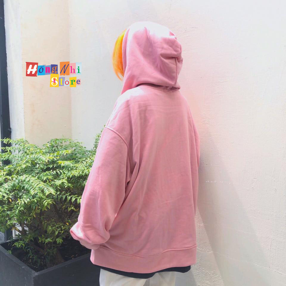 Áo Khoác Hoodie Zip Trơn Oversize Ulzzang Unisex Hoodie Dây Kéo Màu Hồng Ruốc Dáng Rộng - MM