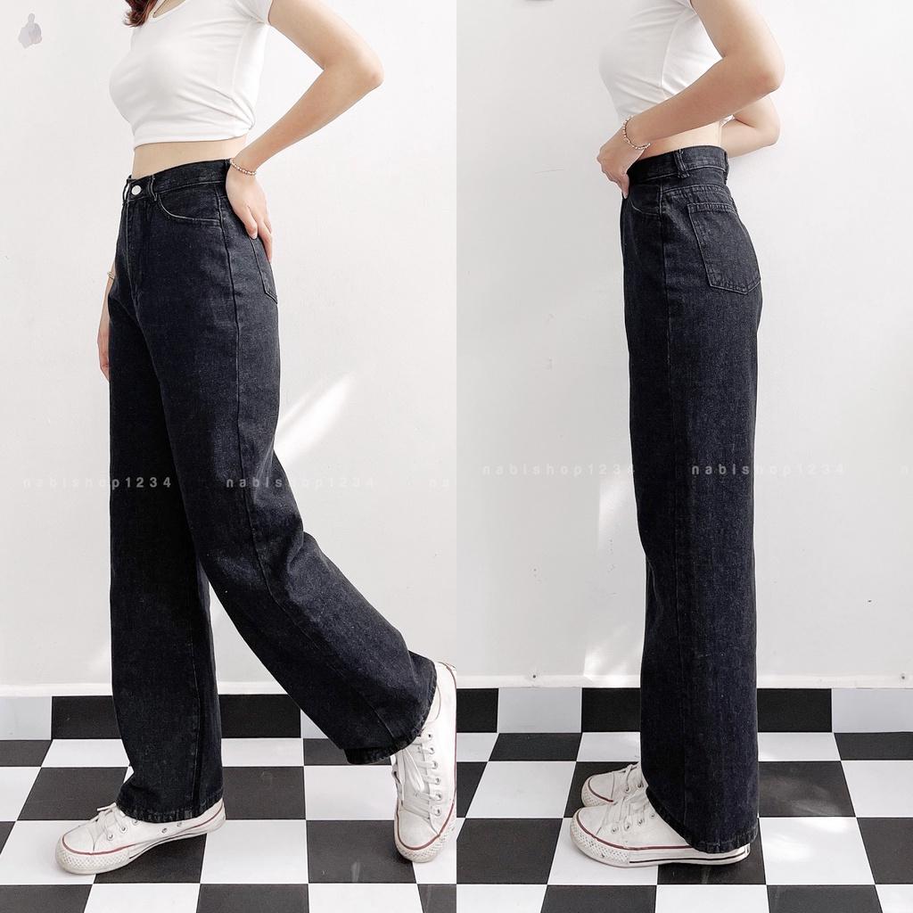 Quần Ống Rộng Suông Nữ Lưng Cao Vải Jeans Trơn Mã 3100 + 3121 (ẢNH THẬT) - Nabishop1234