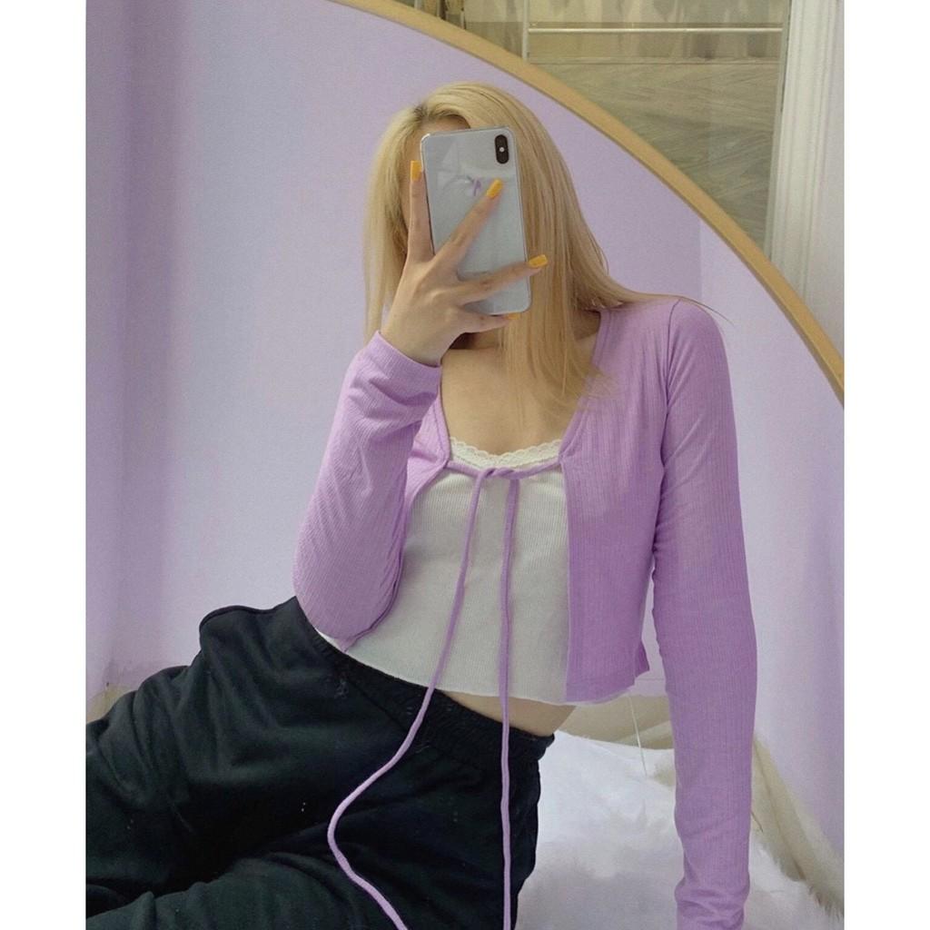 Áo kiểu tay dài phối buộc dây trước sexy