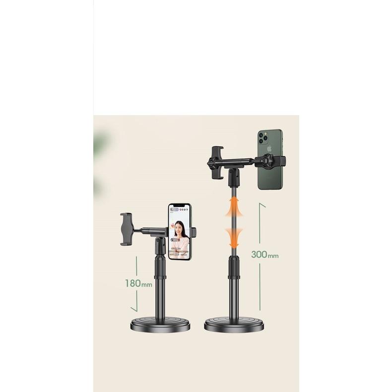 Chân Đế Kẹp Điện Thoại 2 Đầu Kèm Đèn Livestream Để Bàn Tiện Lợi Xoay 360 Độ Dùng Được Cho Iphone, Samsung