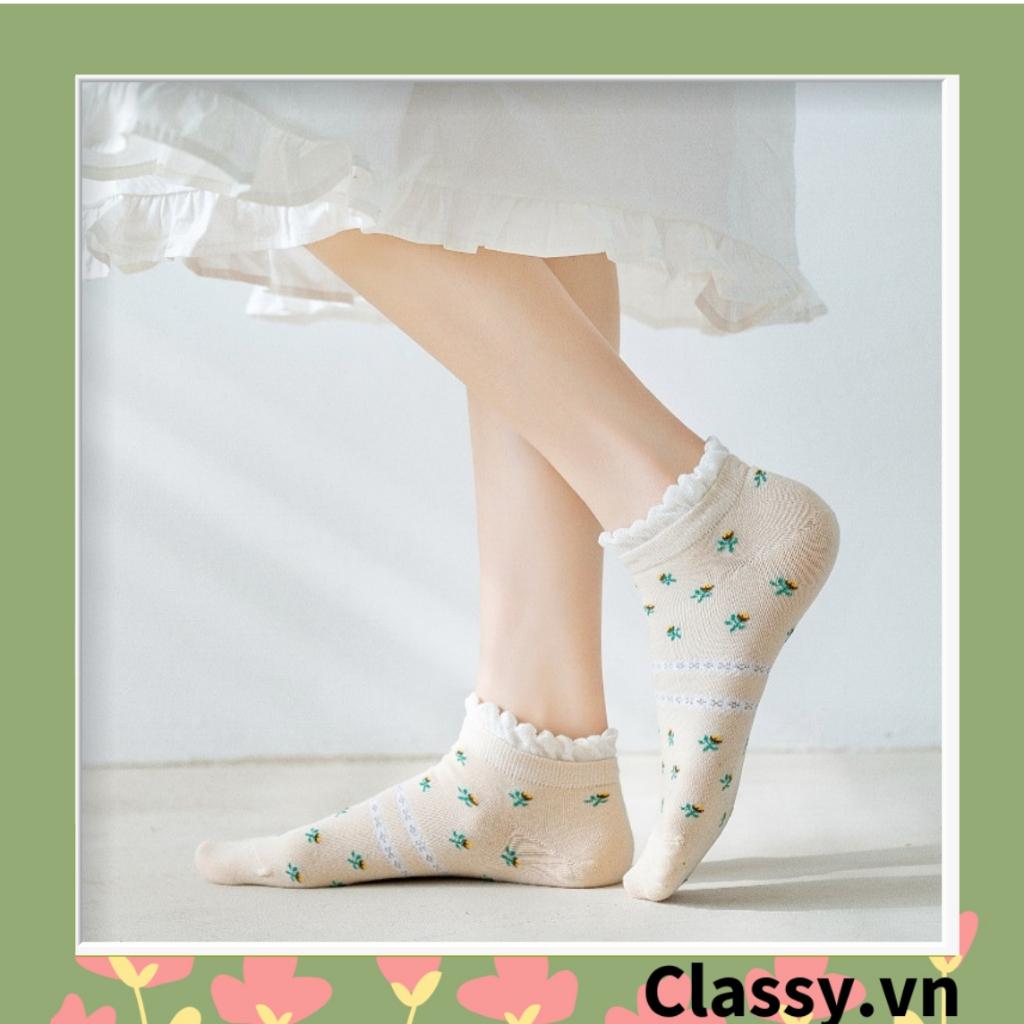 Tất cổ ngắn, vớ cổ ngắn dệt kim Classy nhiều họa tiết tông xanh pastel xinh xắn Hàn Quốc G1433