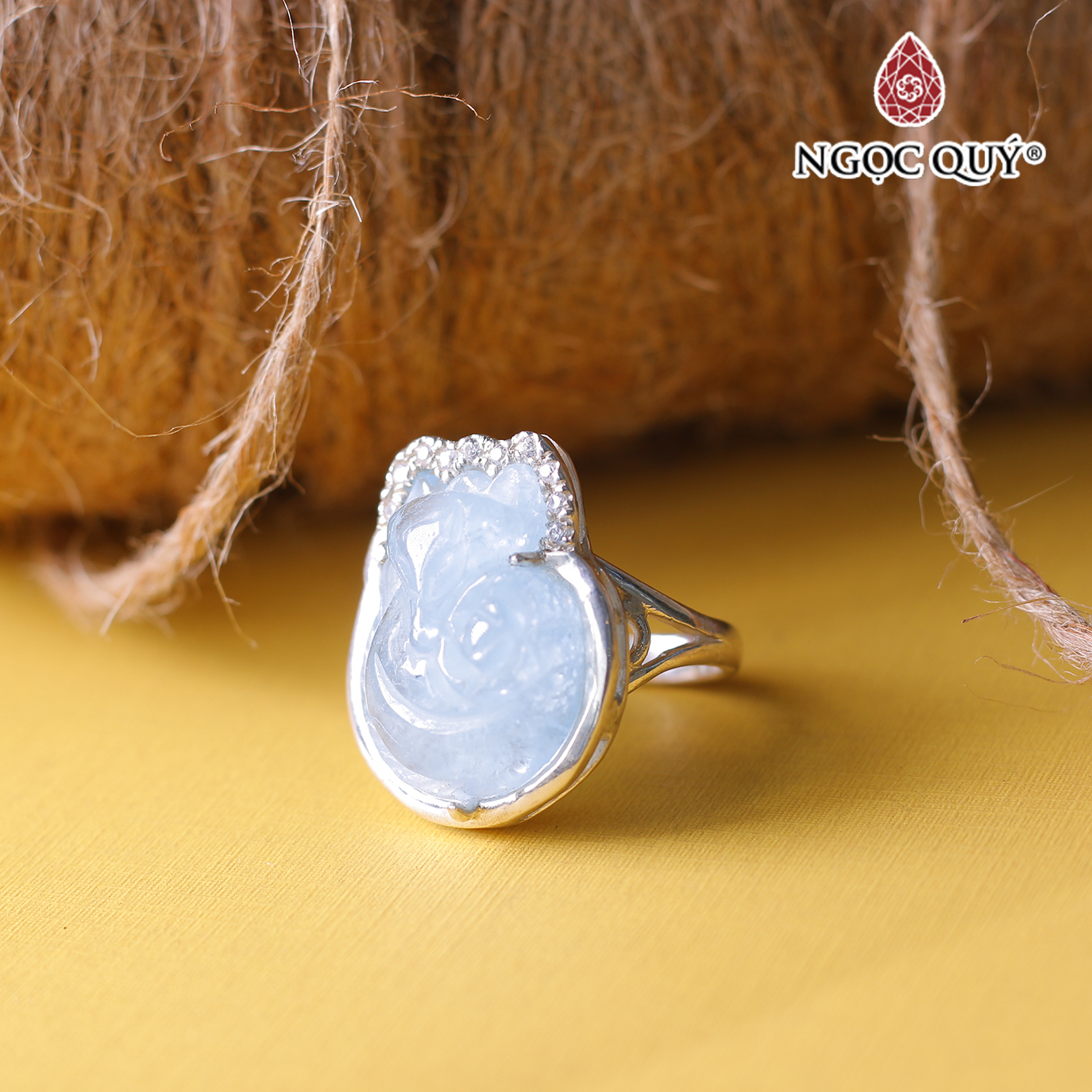 Nhẫn bạc hồ ly đá Aquamarine hải lam ngọc mệnh thủy, mộc - Ngọc Quý Gemstones