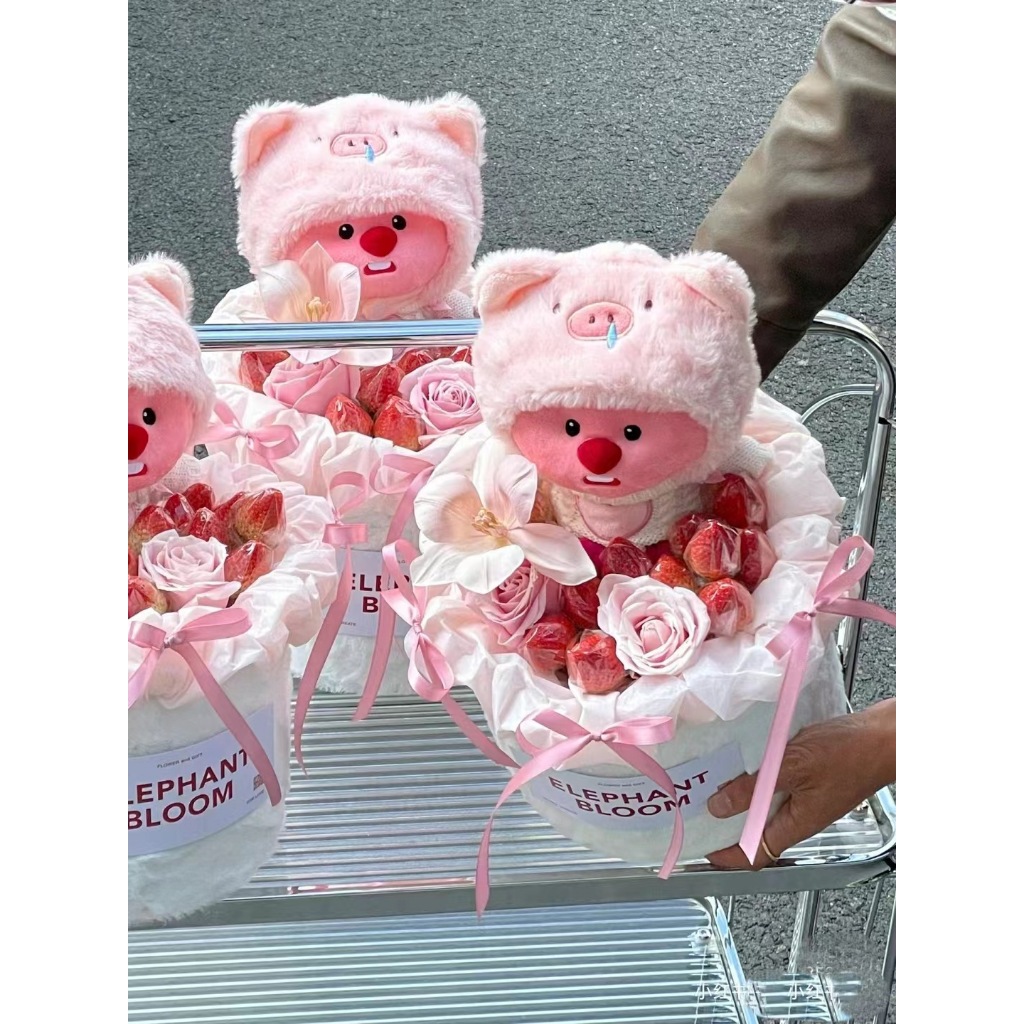 Thú nhồi bông Loopy cosplay mũ heo mặc áo len có thể cởi được - Size 20cm - Quà tặng Loopy đội mũ heo set gồm 1 gấu + mũ + áo len - Gối ôm cho bé
