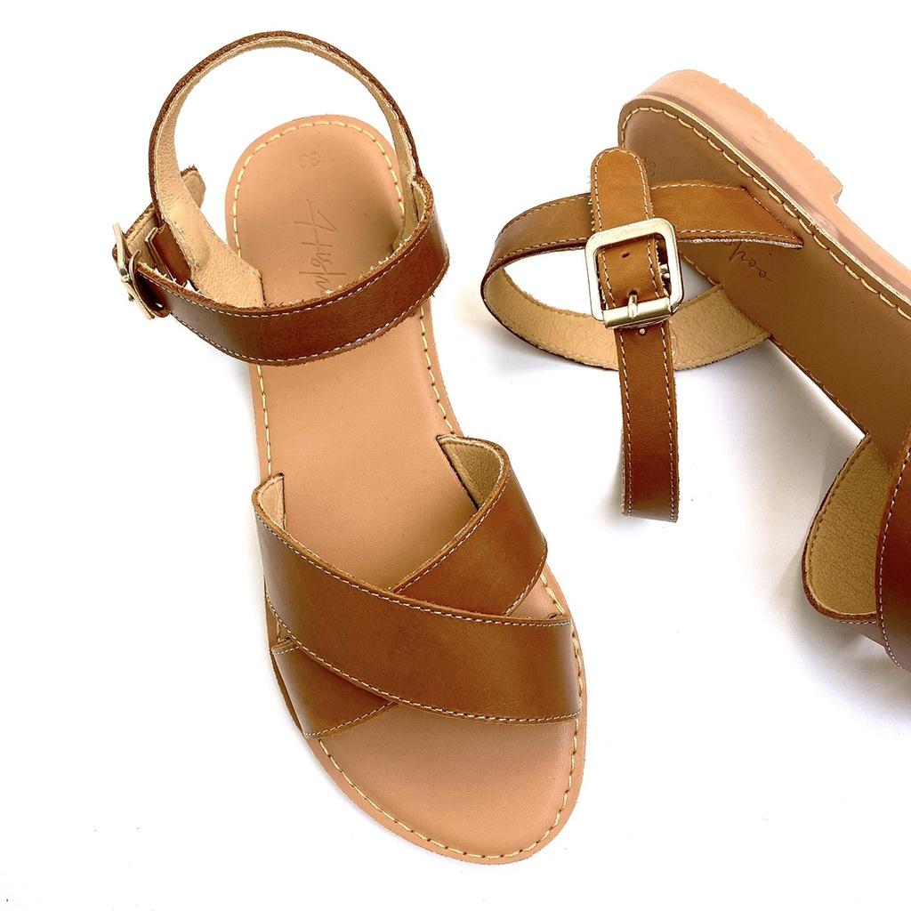 Sandal Nữ đẹp quai ngang da THẬT 2 quai phù hợp đi học , công sở hàng ngày HISHOO có bigsize S006