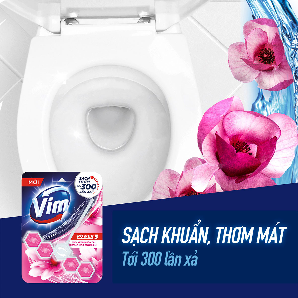 Combo 3 Viên vệ sinh bồn cầu Vim Power5  Hương Hoa Mộc Lan (55g/viên)