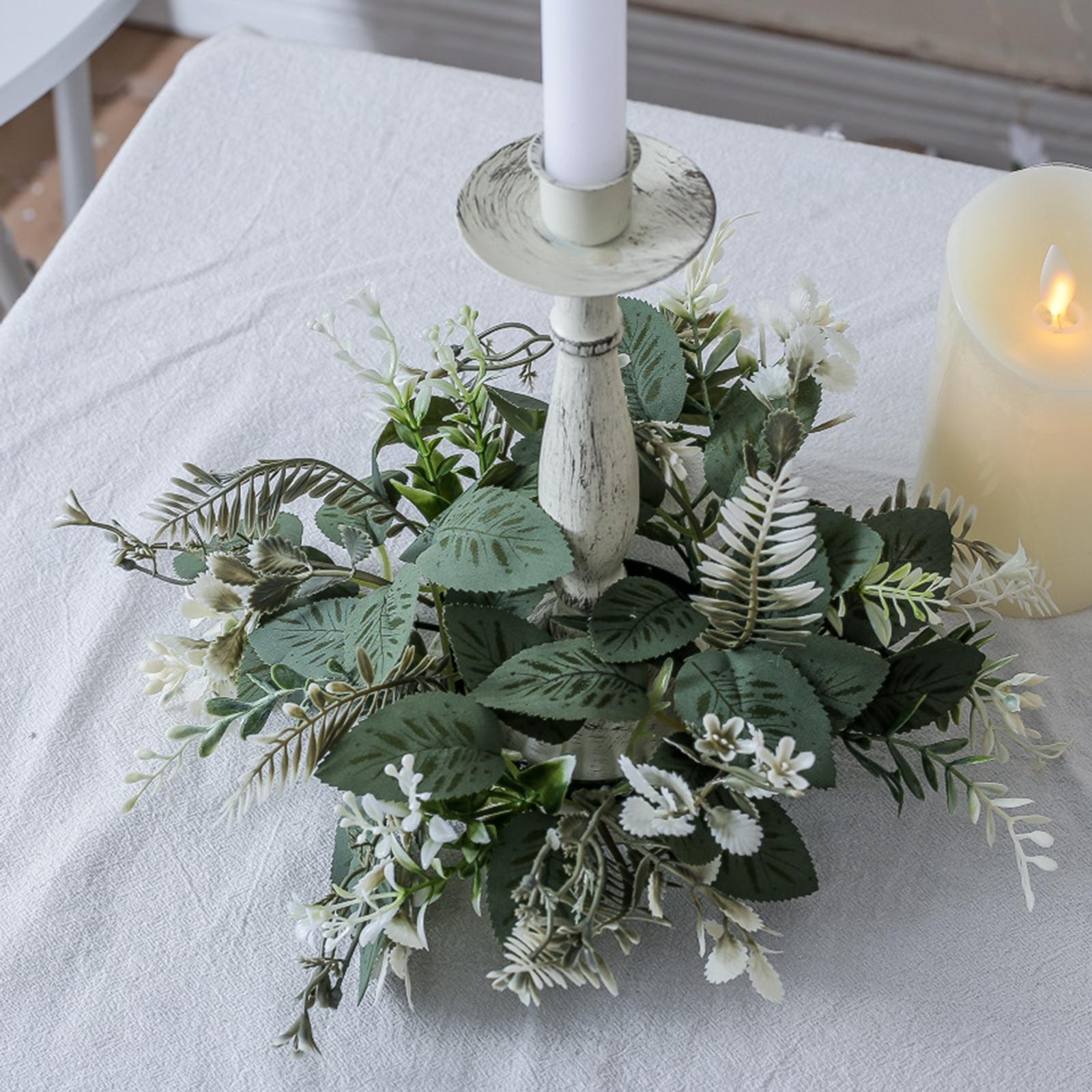 Greenery Candle Wreath Pillar Candle Rings Wreath Pillar Candle Holder Candle Garland for Bar Dining Table Party Living Room Decoration