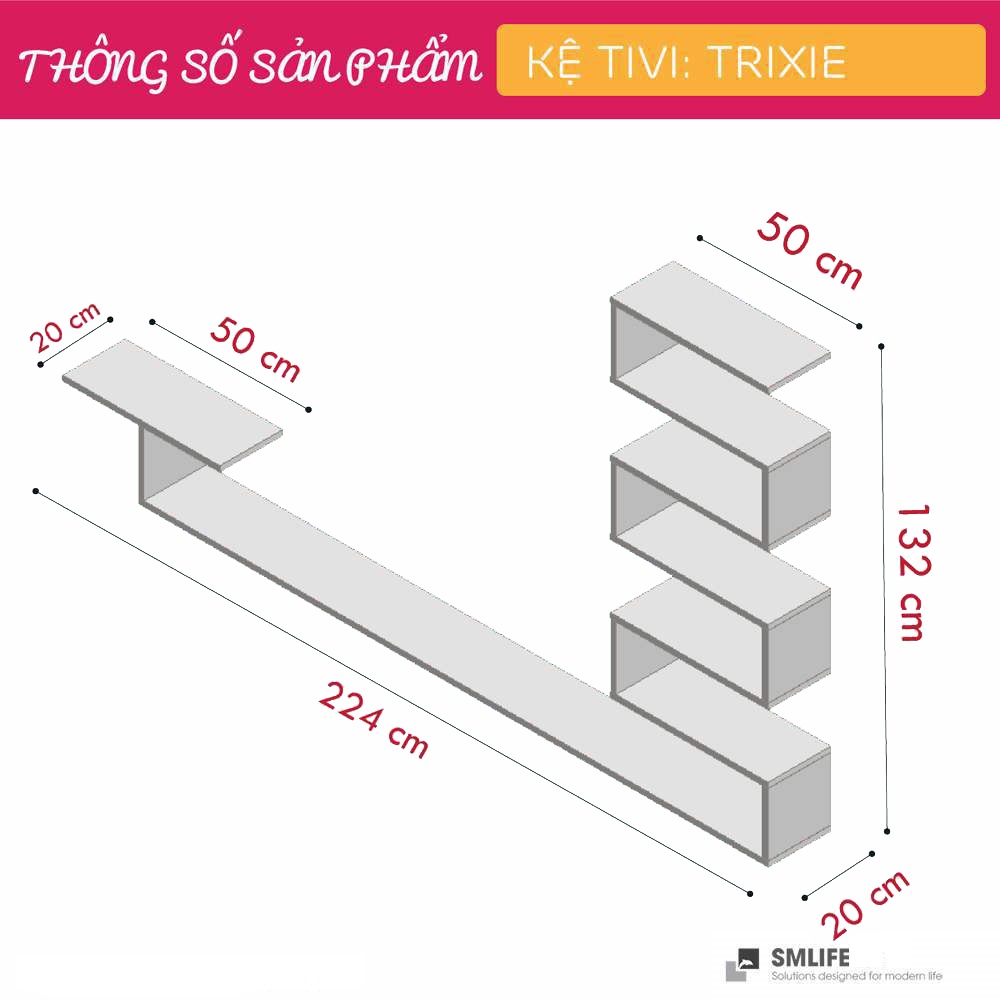 Kệ Tivi gỗ hiện đại SMLIFE Trixie | Gỗ MDF dày 17mm chống ẩm | D224xR20xC132cm