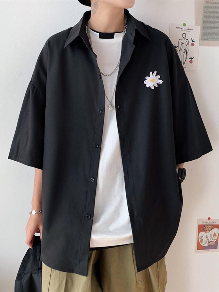 Áo Sơ Mi Tay Lỡ Hoa Cúc Unisex Dáng Rộng