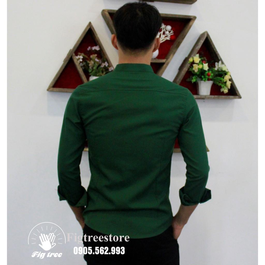 Áo sơ mi nam cổ trụ màu xanh rêu FIGTREE FOR MEN