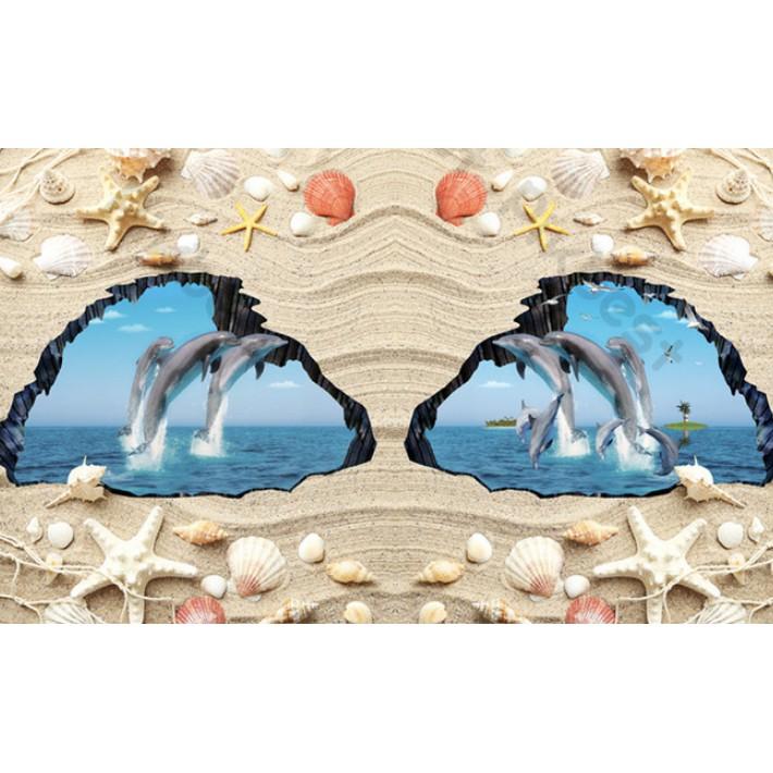 Tranh dán tường Tranh phòng khách phòng ngủ 3D hiện đại dán tường - Đàn Cá Heo và Sao Biển